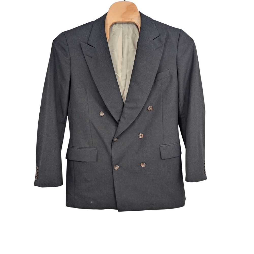 Vintage Paul Stuart Solid Charcoal Wool‎ Double Breasted Blazer Jacket Sz 43L